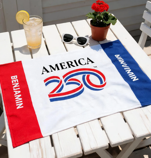 Personalized Beach Towel - America 250th - Patriotic Red, White, and Blue - USA Birthday