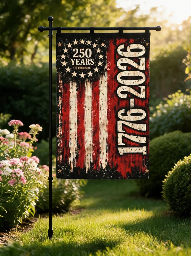 USA 250th Birthday Distressed Flag, 1776-2026 Grunge Garden Flag