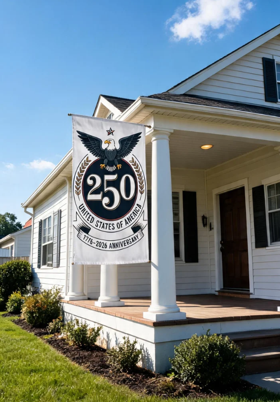 USA 250th Birthday Medallion Flag, United States 250 Anniversary Eagle Emblem House Flag