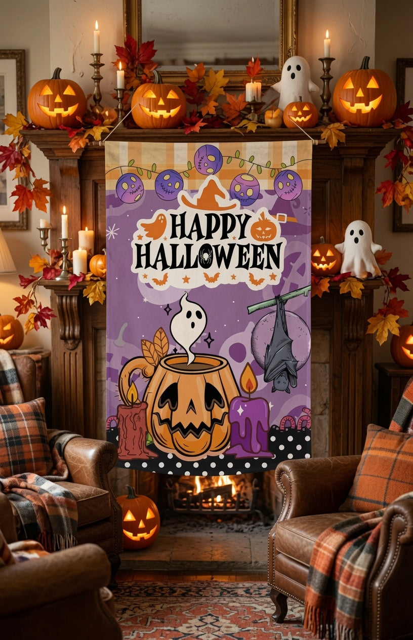 Happy Halloween Garden Flag, Spooky Ghost Pumpkin Yard Flag, Double Sided Outdoor Fall Decor