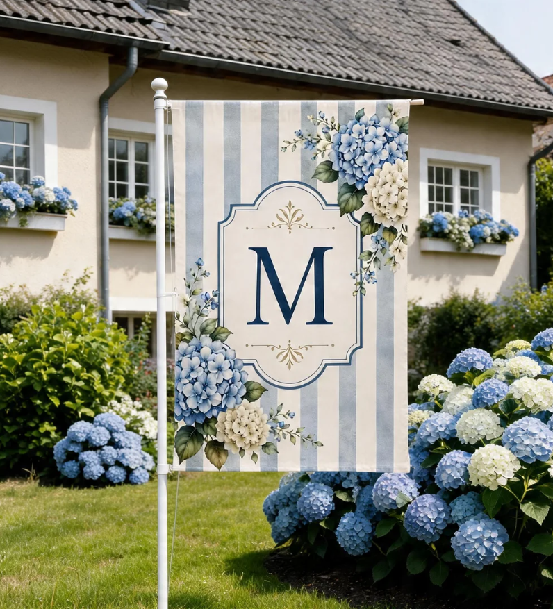 Custom Name Garden Flag, Blue Striped Monogram Yard Sign, Personalized Outdoor Porch Decor