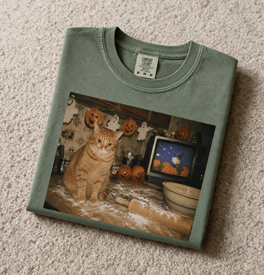 Comfort Colors Funny Orange Cat Tee Moss Color Size M