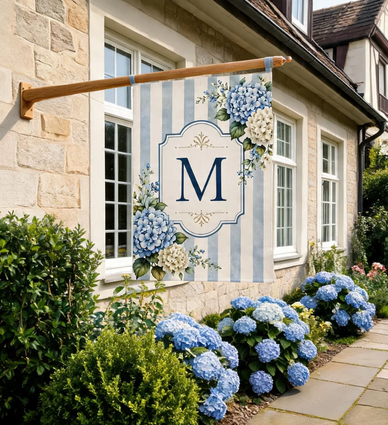 Custom Name Garden Flag, Blue Striped Monogram Yard Sign, Personalized Outdoor Porch Decor