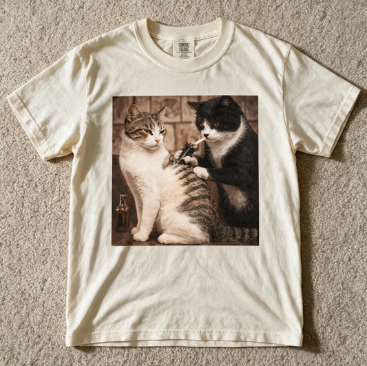 Comfort Color Cat Tattoo Shirt Ivory Color Size XL