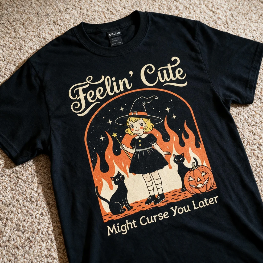 Feelin Cute Witchy Tee Black Color Size XL