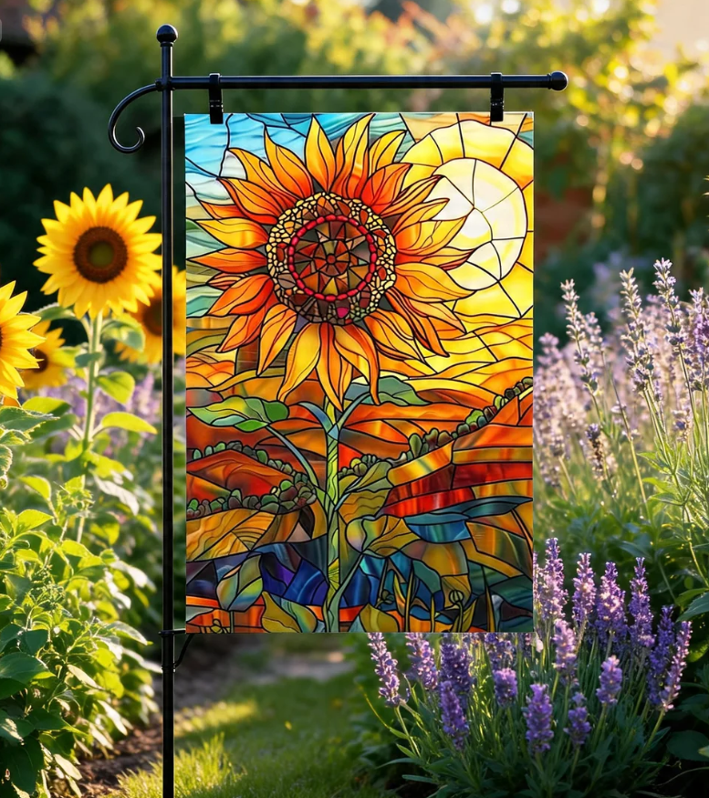Sunflower Flag, Stained Glass Sunflower Garden Flag House Flag, Summer Flag, Sunflower Garden Gift, Sunflower Gift For Mom