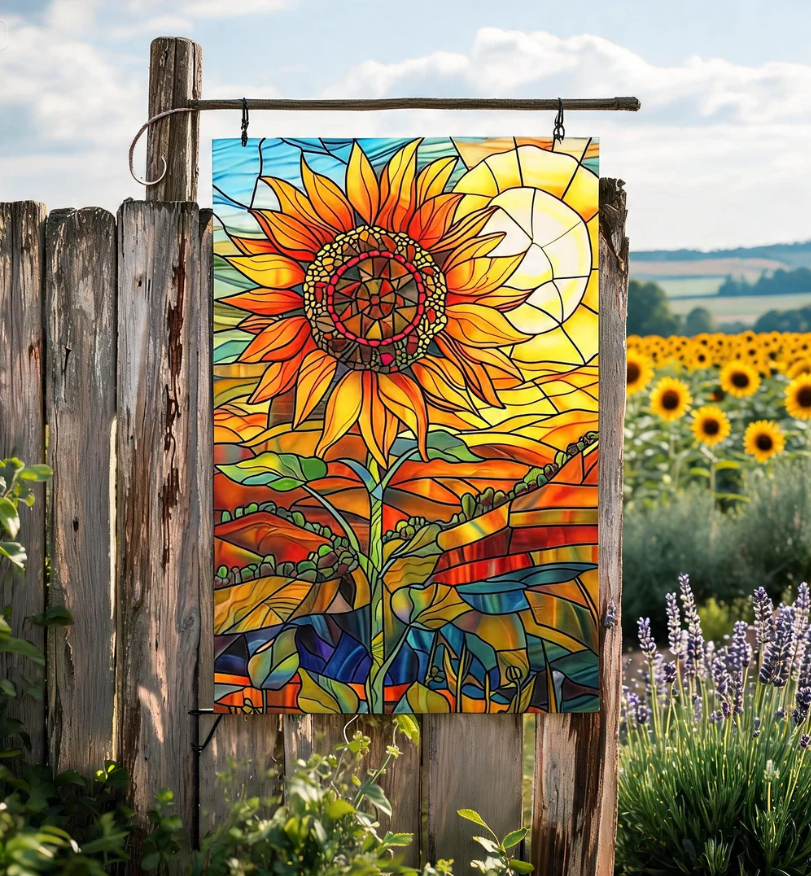 Sunflower Flag, Stained Glass Sunflower Garden Flag House Flag, Summer Flag, Sunflower Garden Gift, Sunflower Gift For Mom