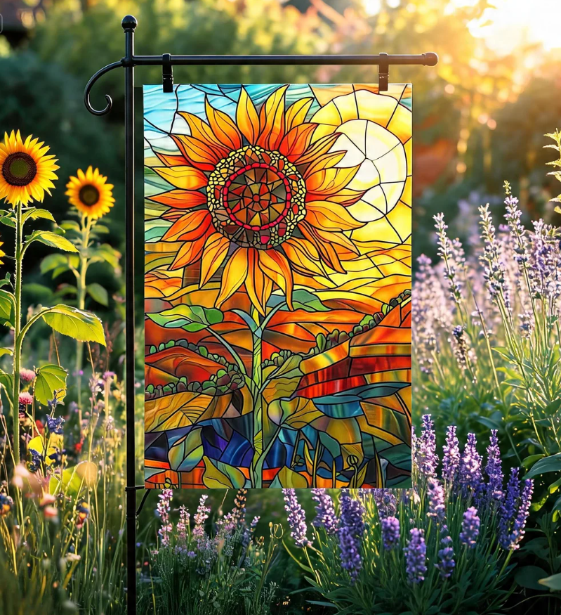 Sunflower Flag, Stained Glass Sunflower Garden Flag House Flag, Summer Flag, Sunflower Garden Gift, Sunflower Gift For Mom