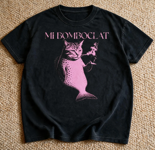 Comfort Color Funny Mi Bomboclat Fish Cat Shirt Black Color Size L