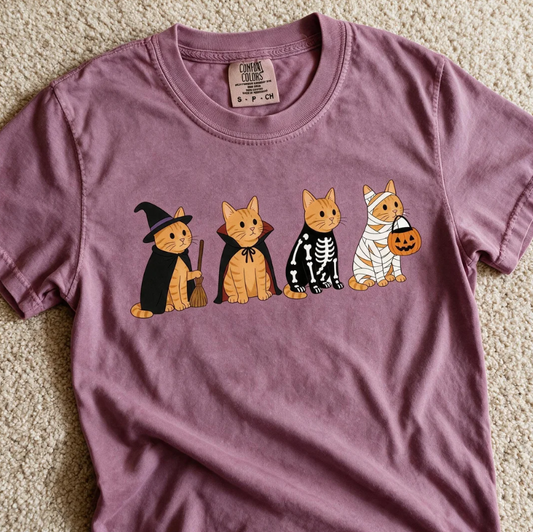 Comfort Colors Ginger Cats Halloween T-Shirt Berry Color Size S