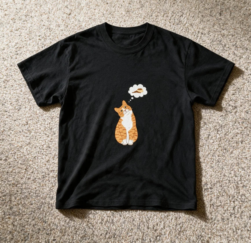 Orange Tabby Cat T-Shirt Black Color Size S