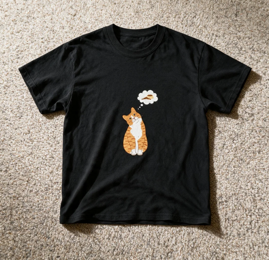 Orange Tabby Cat T-Shirt Black Color Size S