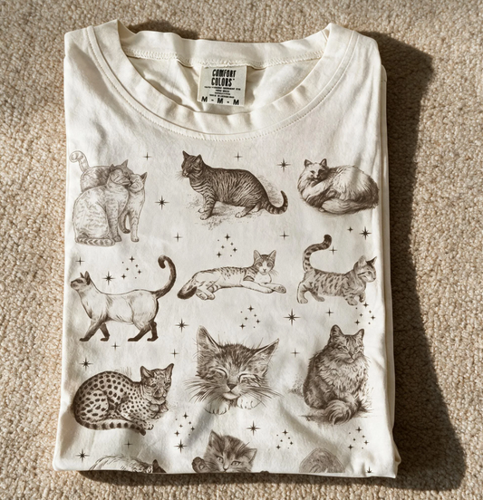 Comfort Color Cats 90s Vintage Style Tshirt Ivory Color Size M
