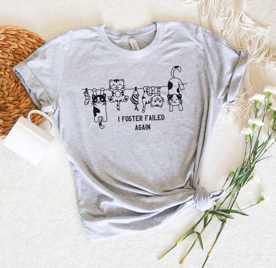 Funny Cat Foster Mom Shirt Ash Color Size 2XL