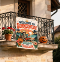 Summerween Garden Flag, Skeleton Halloween Beach Flag, Tropical Halloween Decor, Spooky Summer Yard Flag, Pumpkin Flag