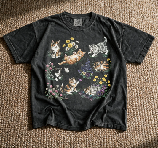 Comfort Color Retro Kittens T-Shirt Pepper Color Size M