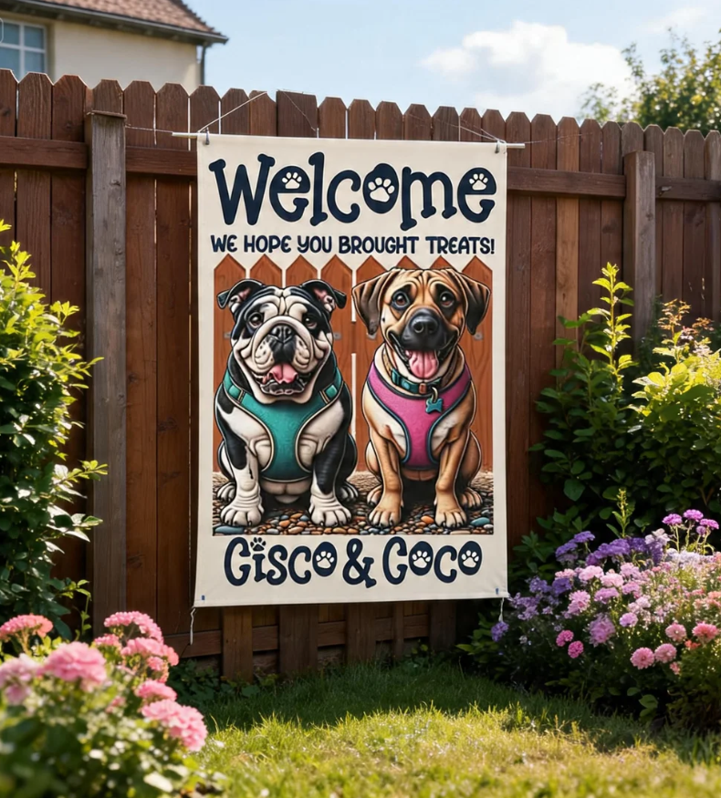 Custom Pet Portrait Welcome Flag, Personalized Funny Garden Flag, Dog Lover Gift, Cat Lover Present