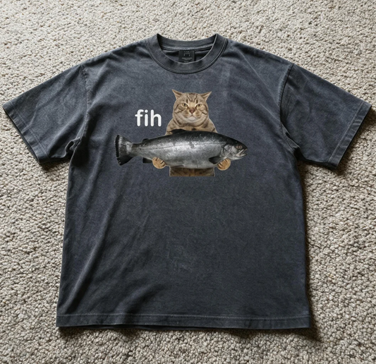 Comfort Color Fih Cat Shirt Black Color Size M