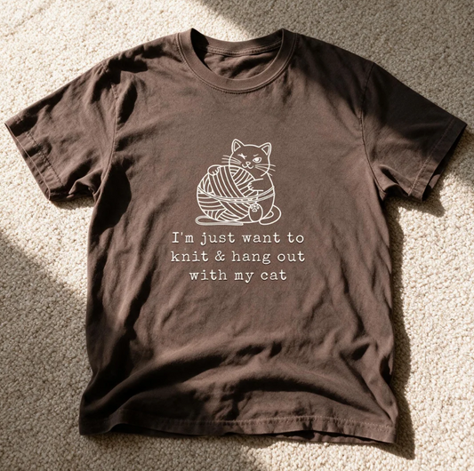 Comfort Colors Knit and Hang Out with My Cat Shirt Espresso Color Size XL