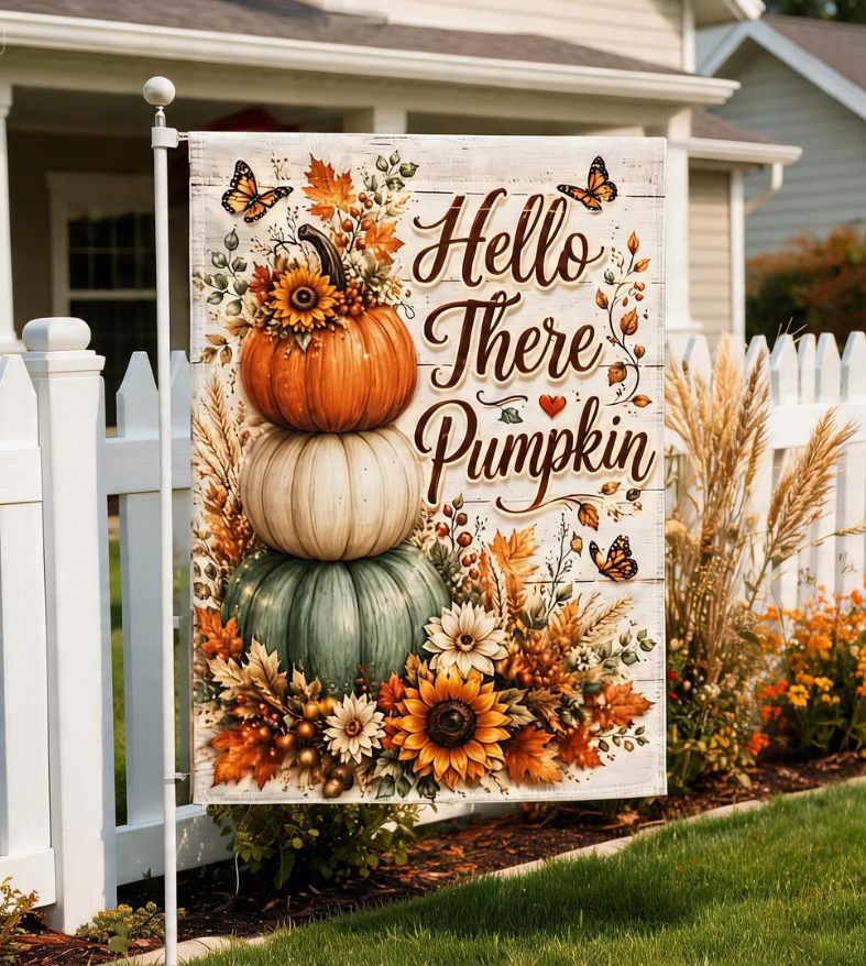 Pumpkin Garden Flag, Fall Welcome Flag, Rustic Autumn Porch Decor, Halloween Banner