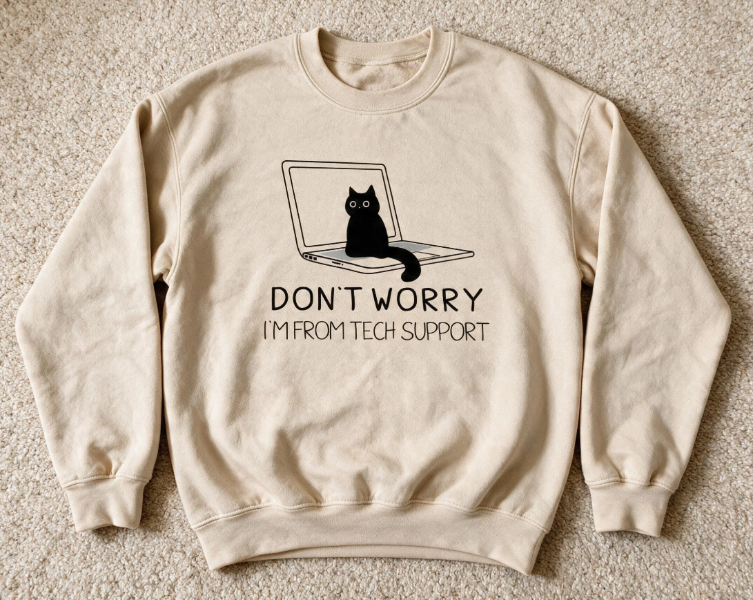 Funny Don't Worry Cat Sweatshirt Sand Color Size L