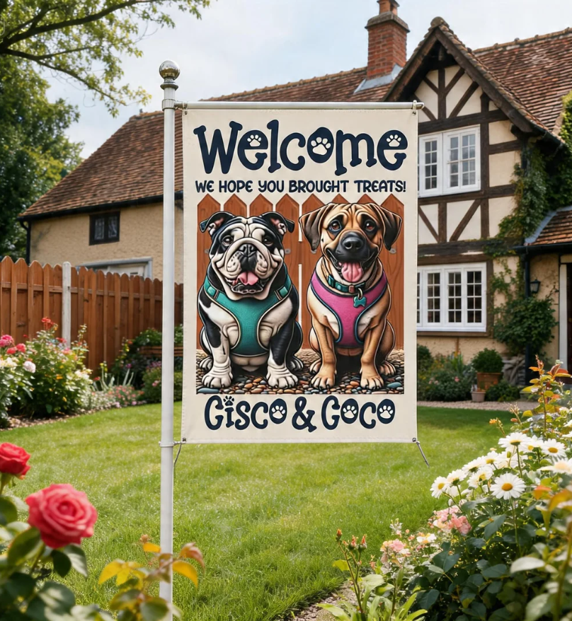 Custom Pet Portrait Welcome Flag, Personalized Funny Garden Flag, Dog Lover Gift, Cat Lover Present