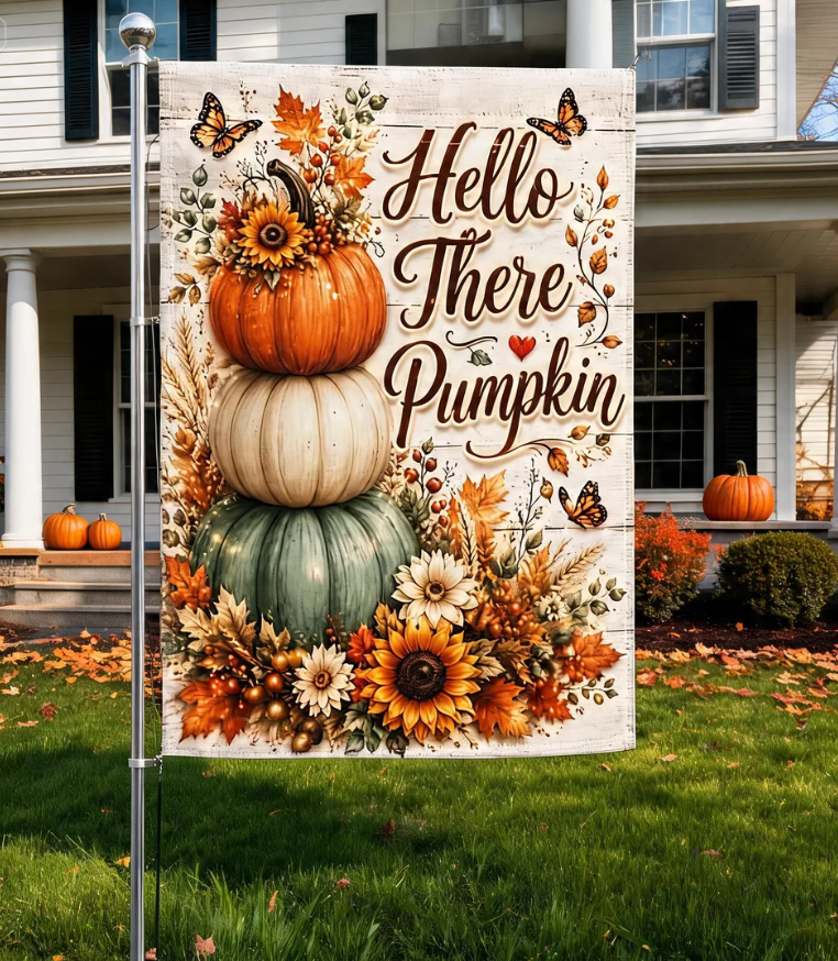 Pumpkin Garden Flag, Fall Welcome Flag, Rustic Autumn Porch Decor, Halloween Banner