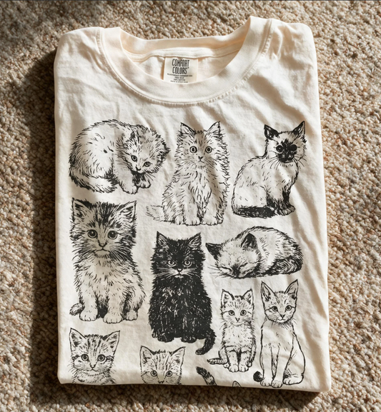 Comfort Color Cats 90s Vintage Tattoo Style Tshirt Ivory Color Size XL