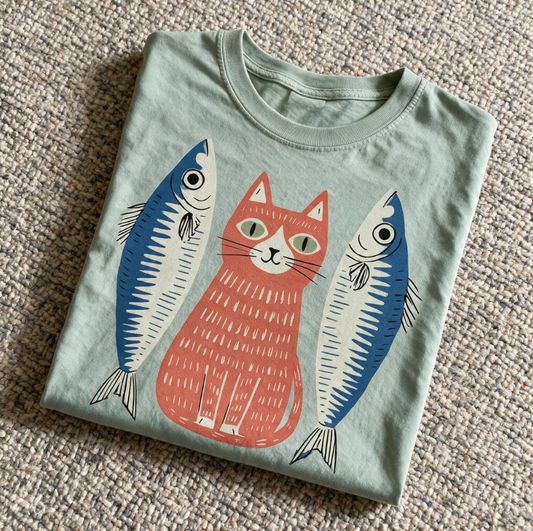 Comfort Color Sardines Cat Shirt Bay Color Size L