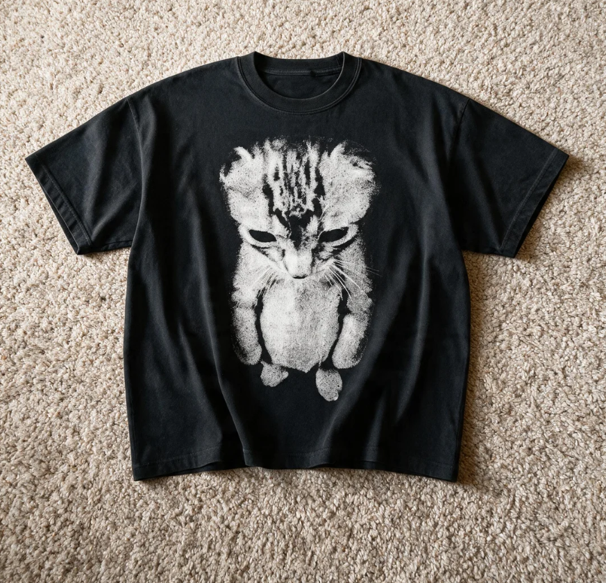 Sad Kitten Meme Standing Cat T-Shirt Black Color Size M