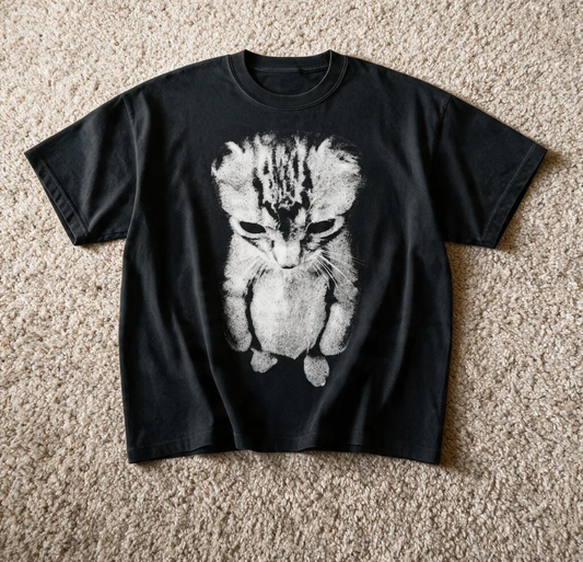 Sad Kitten Meme Standing Cat T-Shirt Black Color Size M