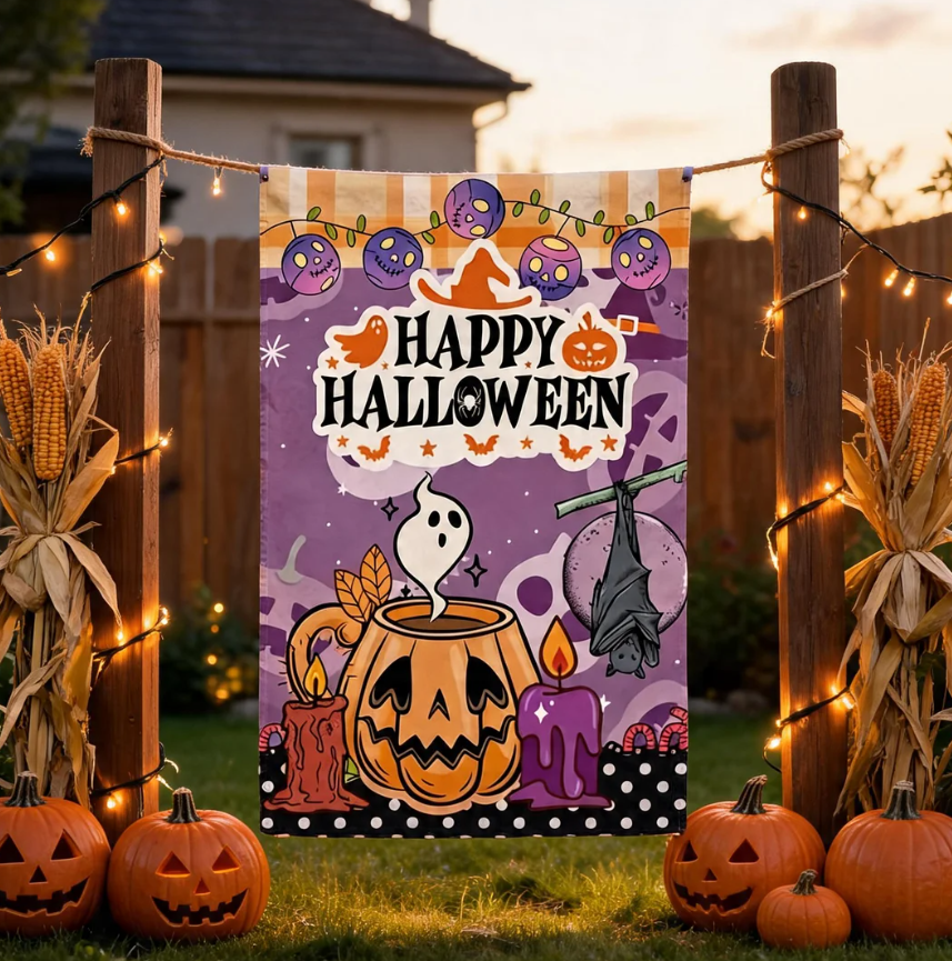 Happy Halloween Garden Flag, Spooky Ghost Pumpkin Yard Flag, Double Sided Outdoor Fall Decor