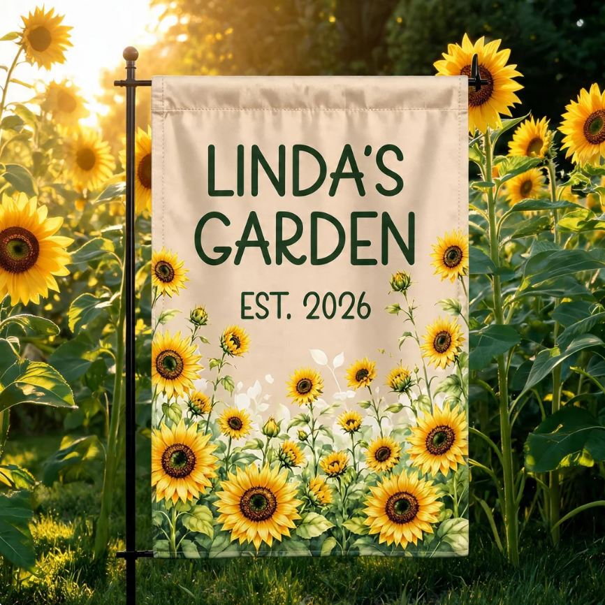 Personalized Sunflower Garden Flag, Custom Garden Flag with Name, Grandma's Garden Flag,  Sunflower Outdoor Flag