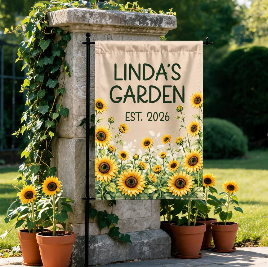 Personalized Sunflower Garden Flag, Custom Garden Flag with Name, Grandma's Garden Flag,  Sunflower Outdoor Flag