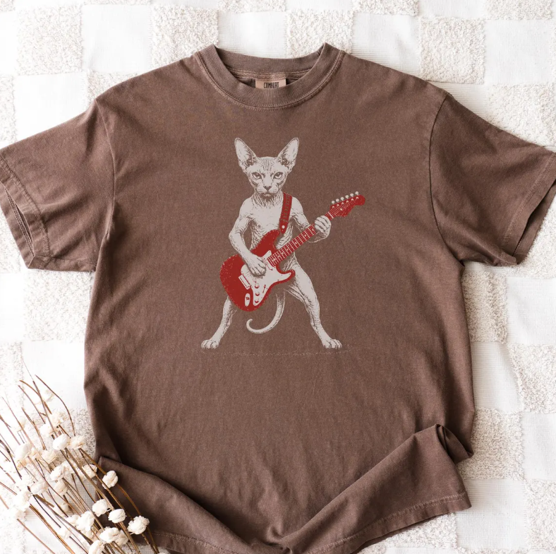 Comfort Color Sphynx Cat Rock T-Shirt Size L