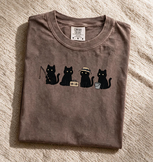 Comfort Color Black Cat Fishing Shirt Espresso Color Size M