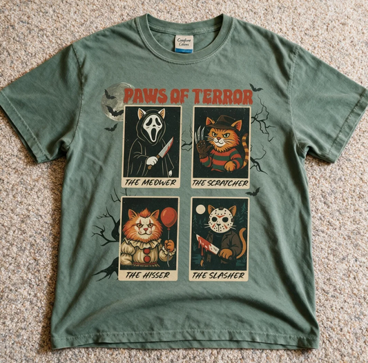 Comfort Colors Funny Horror Movie Cats Shirt Moss Color Size XL