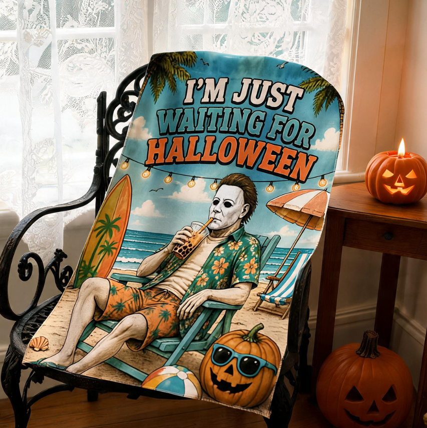 I'm Just Waiting For Halloween Flag, Summerween Garden Flag, Spooky Beach Decor, Halloween Lover Flag, Tropical Halloween Porch Decor