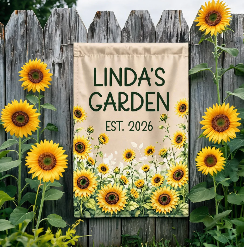 Personalized Sunflower Garden Flag, Custom Garden Flag with Name, Grandma's Garden Flag,  Sunflower Outdoor Flag