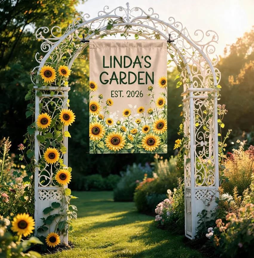 Personalized Sunflower Garden Flag, Custom Garden Flag with Name, Grandma's Garden Flag,  Sunflower Outdoor Flag