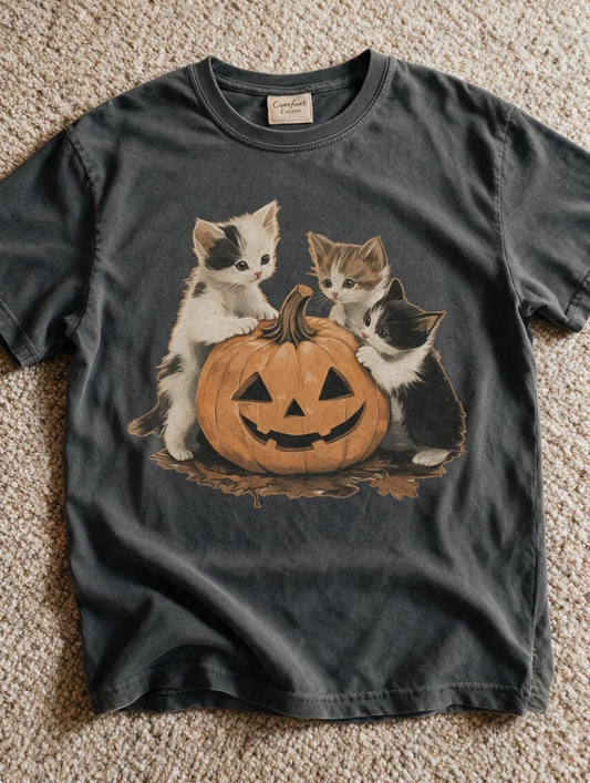 Comfort Colors Vintage 90s Cat Halloween Shirt Pepper Color Size XL