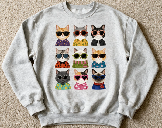 Cool Cats Wearing Sunglasses Sweatshirt Ash Color Size XL
