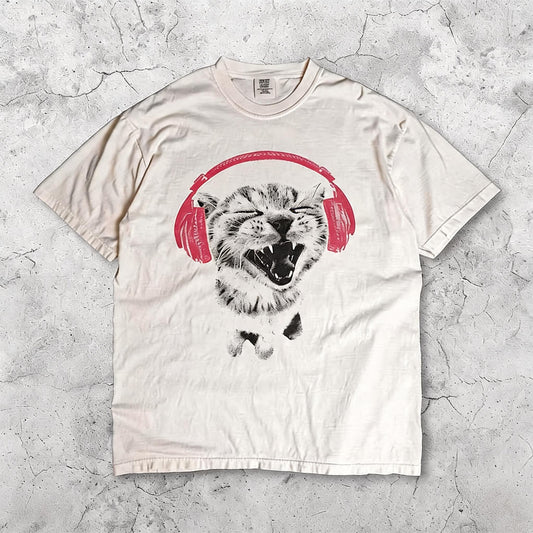 Comfort Color Music Cat Headphones T-Shirt Size S