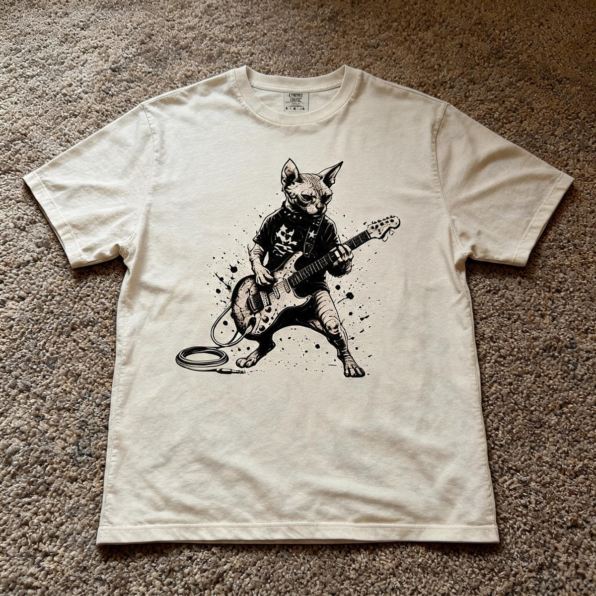 Comfort Color Guitar Sphynx Cat Shirt Size M