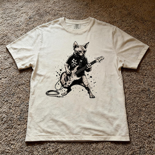 Comfort Color Guitar Sphynx Cat Shirt Size M