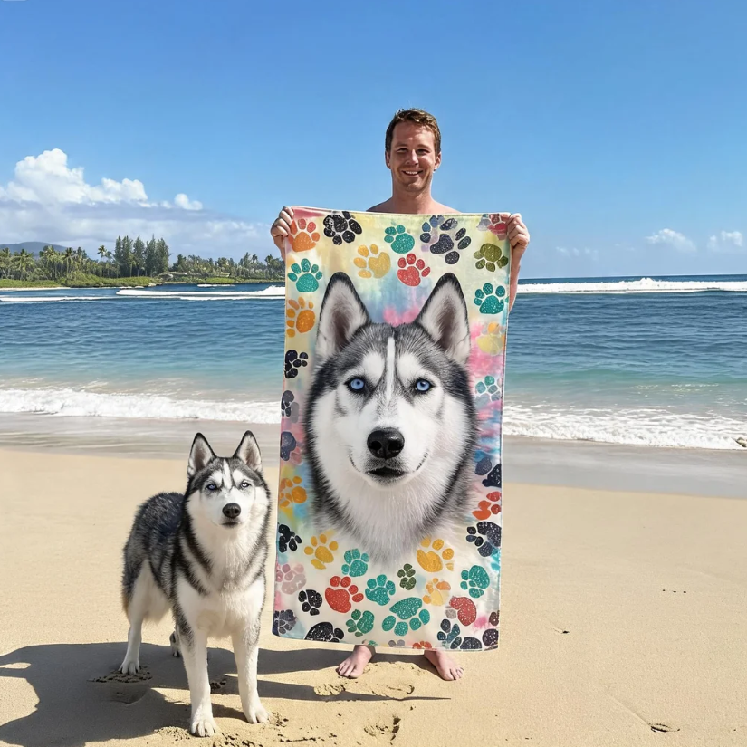 Custom Pet Portrait Beach Towel: Personalized Dog Photo Gift