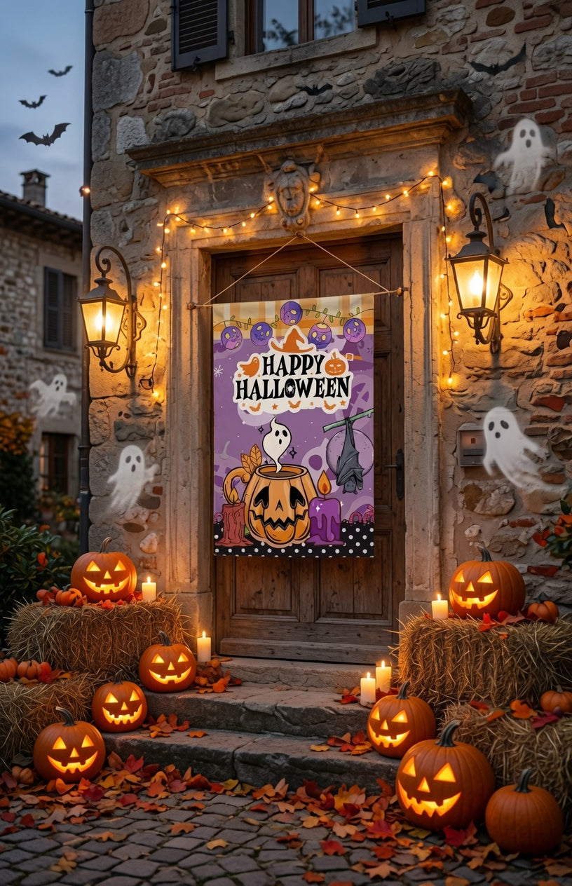 Happy Halloween Garden Flag, Spooky Ghost Pumpkin Yard Flag, Double Sided Outdoor Fall Decor