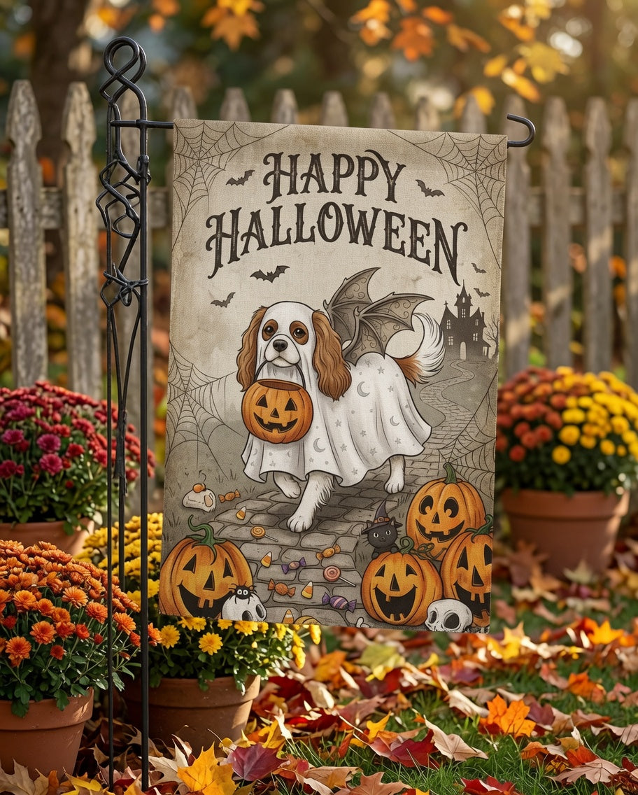 Happy Halloween Dog Garden Flag, Cute Ghost Pup Yard Flag