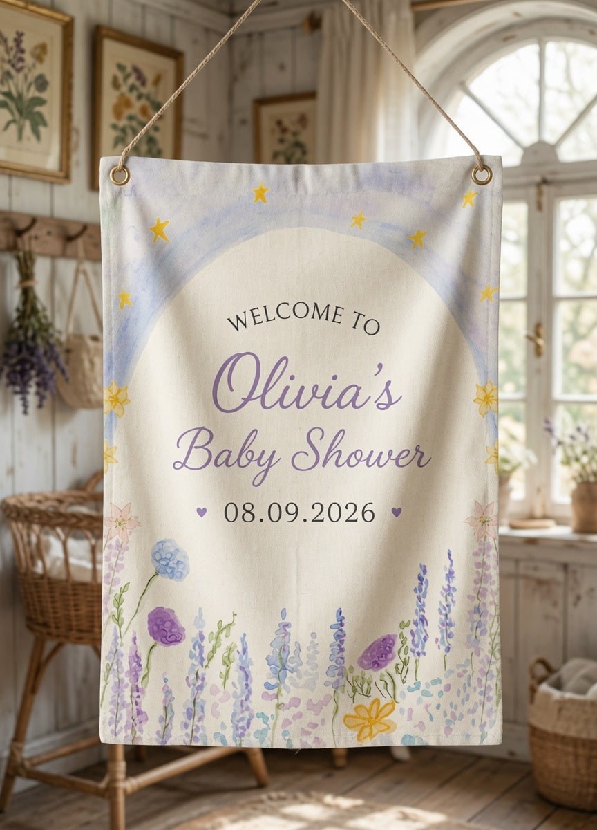 Personalized Baby Shower Garden Flag, Custom Floral Welcome Sign, Baby Girl Shower Decoration