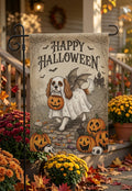 Happy Halloween Dog Garden Flag, Cute Ghost Pup Yard Flag